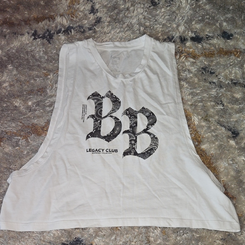 Buff Bunny Legacy Club White Graphic Muscle Crop Tee